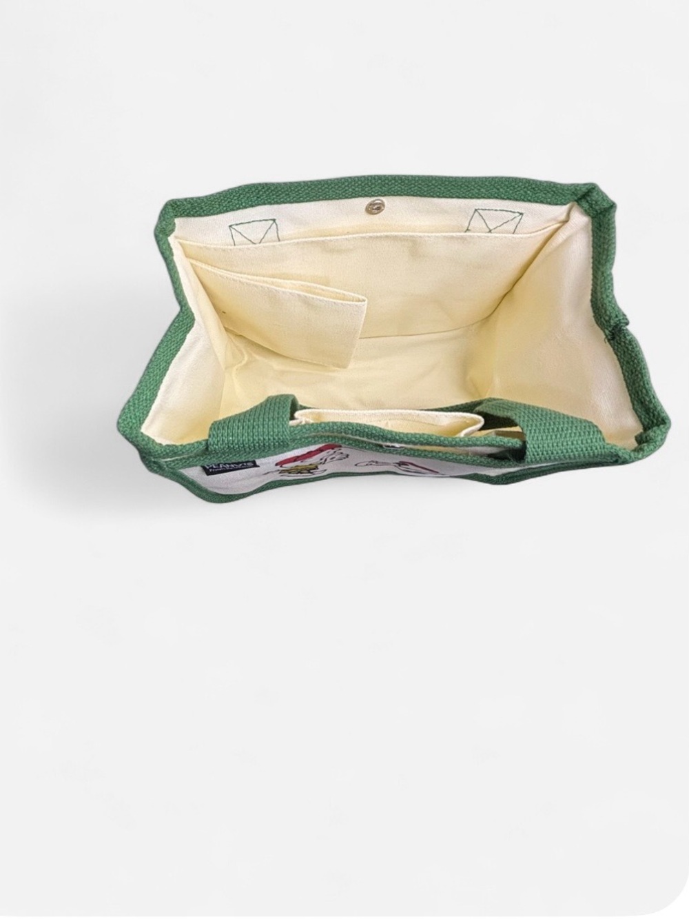 Peanuts Canvas Tote Bag with Green Trim and Cream Body - Picture 3 of 6